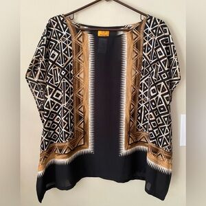 Ruby Rd. Black and Tan Geometric Blouse PL